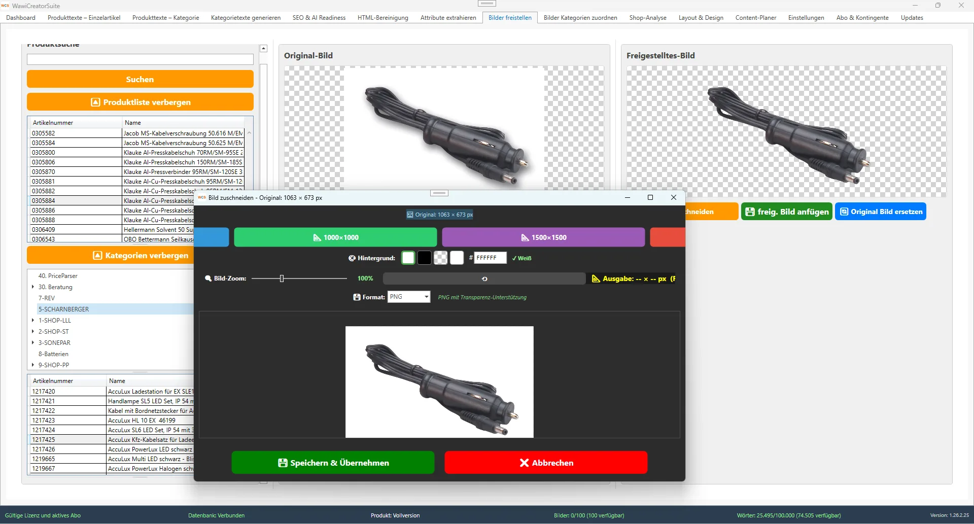 WawiCreatorSuite Bildbearbeitung mit Freistellen-Funktion, automatischer Hintergrundentfernung und Drag-and-Drop-Zuordnung
